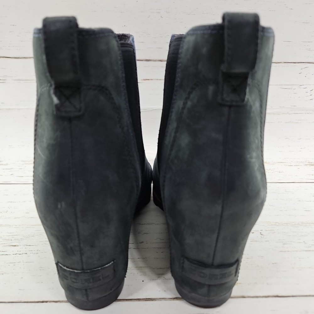 Sorel Lea Wedge Chelsea Womens 10 Blue Black Leather Ankle Boots NL2704-464 - Picture 6 of 10
